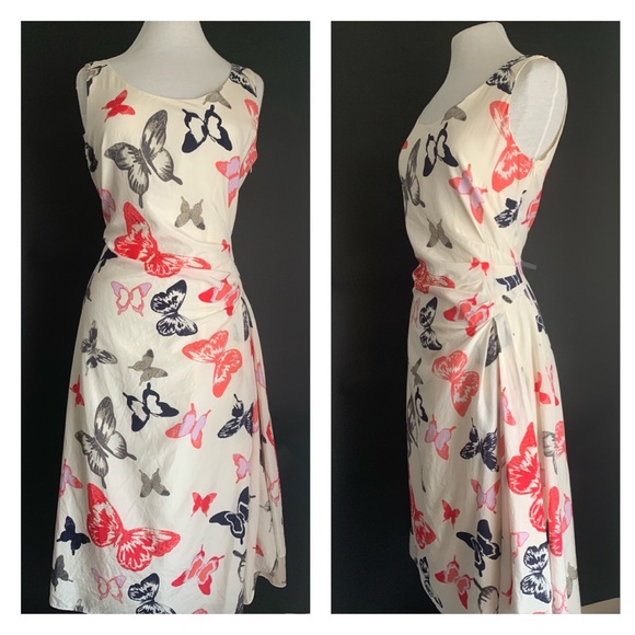 Laura Ashley Dresses & Skirts - Laura Ashley Vintage Silk-Blend Dress A-Line Midi Multi Butterfly Print UK 14
